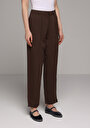 thumb-Afficher les détails de Pantalon Marron Straight Leg High Rise En Sergé Regular Fit Femme