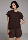 thumb-Afficher les détails de T-shirt À Manches Courtes Marron Regular Fit Droit Femme