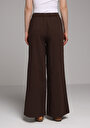 thumb-Afficher les détails de Pantalon Marron Wide Leg High Rise En Mousseline Regular Fit Femme