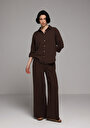 thumb-Afficher les détails de Pantalon Marron Wide Leg High Rise En Mousseline Regular Fit Femme