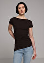 thumb-Afficher les détails de Blouse À Manches Courtes Marron Slim Fit Manches Courtes Femme