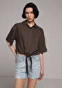 thumb-Afficher les détails de Chemise À Manches Courtes Marron Droit Fashion Fit Femme