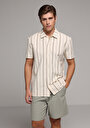 thumb-Afficher les détails de T-shirt Polo À Manches Courtes Ecru Rayé Regular Fit Homme