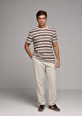 thumb-Afficher les détails de T-shirt À Manches Courtes Marron Regular Fit Rayé Homme
