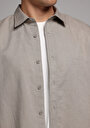 thumb-Afficher les détails de Chemise À Manches Longues Marron Regular Fit Droit Lin Homme