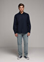 thumb-Afficher les détails de Chemise À Manches Longues Marine Regular Fit Droit Lin Homme