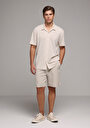 thumb-Afficher les détails de T-shirt Polo À Manches Courtes Beige Rayé Comfort Fit Homme