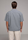 thumb-Afficher les détails de Chemise À Manches Courtes Gris Droit Boxy Fit Homme