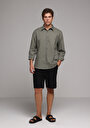 thumb-Afficher les détails de Chemise À Manches Longues Kaki Regular Fit Droit Lin Homme
