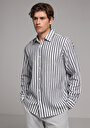 thumb-Afficher les détails de Chemise À Manches Longues Marine Relaxed Fit Rayé Mousseline Homme