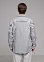 thumb-Afficher les détails de Chemise À Manches Longues Marine Relaxed Fit Rayé Mousseline Homme