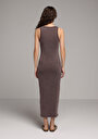 thumb-Afficher les détails de Robe Marron Slim Fit Sans Manches Mdi Côtelé Femme