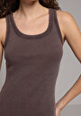 thumb-Afficher les détails de Robe Marron Slim Fit Sans Manches Mdi Côtelé Femme