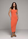 thumb-Afficher les détails de Robe Orange Slim Fit Sans Manches Mdi Côtelé Femme