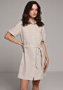 thumb-Afficher les détails de Robe Beige Regular Fit Manches Courtes Mini Uni Femme