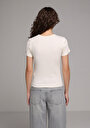thumb-Afficher les détails de T-shirt À Manches Courtes Ecru Slim Fit Brodé Femme