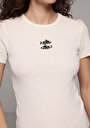 thumb-Afficher les détails de T-shirt À Manches Courtes Ecru Slim Fit Brodé Femme
