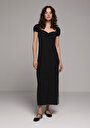 thumb-Afficher les détails de Robe Noir Regular Fit Manches Ballon Mdi Shally Femme