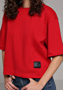thumb-Afficher les détails de T-shirt À Manches Courtes Rouge Oversize Fit Droit Femme