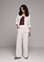 thumb-Afficher les détails de Pantalon Blanc Wide Leg High Rise En Mousseline Regular Fit Femme