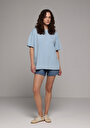 thumb-Afficher les détails de T-shirt À Manches Courtes Bleu Relaxed Fit Droit Femme