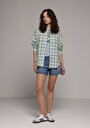 thumb-Afficher les détails de Chemise À Manches Longues Vert Boyfriend Fit Plaid Popeline Femme