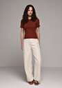 thumb-Afficher les détails de Chemise Polo À Manches Courtes Marron Droit Slim Fit Femme