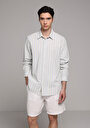 thumb-Afficher les détails de Chemise À Manches Longues Bleu Relaxed Fit Rayé Lin Homme