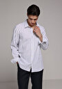thumb-Afficher les détails de Chemise À Manches Longues Marine Regular Fit Rayé Lin Homme
