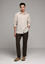 thumb-Afficher les détails de Pantalon Marron Straight Leg Medium Rise En Lin Regular Fit Homme