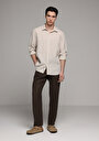 thumb-Afficher les détails de Chemise À Manches Longues Beige Regular Fit Droit Lin Homme