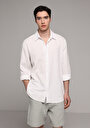 thumb-Afficher les détails de Chemise À Manches Longues Blanc Relaxed Fit Droit Tissu Froissé Homme
