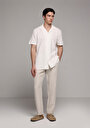 thumb-Afficher les détails de Pantalon Blanc Straight Leg Medium Rise En Lin Regular Fit Homme