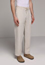 thumb-Afficher les détails de Pantalon Blanc Straight Leg Medium Rise En Lin Regular Fit Homme
