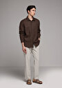 thumb-Afficher les détails de Pantalon Beige Straight Leg Medium Rise En Sergé Regular Fit Homme