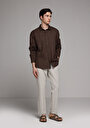 thumb-Afficher les détails de Chemise À Manches Longues Marron Regular Fit Droit Lin Homme