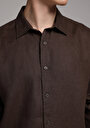 thumb-Afficher les détails de Chemise À Manches Longues Marron Regular Fit Droit Lin Homme