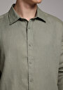 thumb-Afficher les détails de Chemise À Manches Longues Vert Regular Fit Droit Lin Homme
