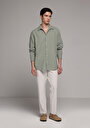 thumb-Afficher les détails de Chemise À Manches Longues Vert Relaxed Fit Droit Tissu Froissé Homme