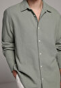 thumb-Afficher les détails de Chemise À Manches Longues Vert Relaxed Fit Droit Tissu Froissé Homme