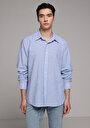thumb-Afficher les détails de Chemise À Manches Longues Bleu Regular Fit Rayé Lin Homme