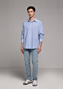 thumb-Afficher les détails de Chemise À Manches Longues Bleu Regular Fit Rayé Lin Homme