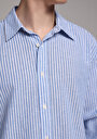 thumb-Afficher les détails de Chemise À Manches Longues Bleu Regular Fit Rayé Lin Homme