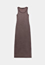 thumb-Afficher les détails de Robe Marron Slim Fit Sans Manches Mdi Côtelé Femme