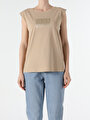 thumb-Afficher les détails de T-shirt À Manches Courtes Beige Regular Fit  Femme