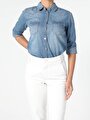 thumb-Afficher les détails de Chemise À Manches Longues Bleu Slim Fit   Femme