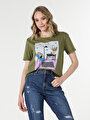 thumb-Afficher les détails de T-shirt À Manches Courtes Kaki Regular Fit  Femme