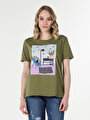 thumb-Afficher les détails de T-shirt À Manches Courtes Kaki Regular Fit  Femme