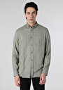 thumb-Afficher les détails de Chemise À Manches Longues Kaki Regular Fit Droit Gabardine Homme