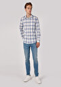 thumb-Afficher les détails de Chemise À Manches Longues Bleu Slim Fit Plaid Popeline Homme